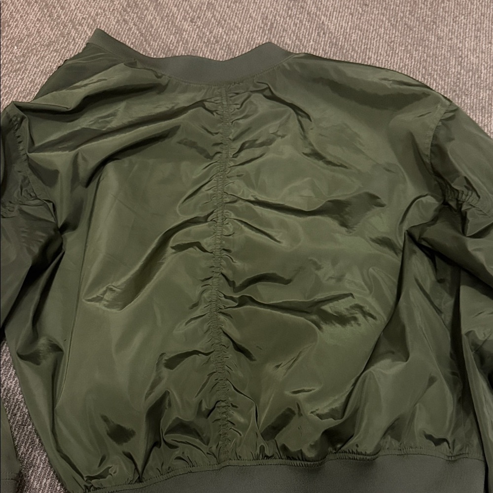 Express Olive Green Bomber Jacket with Patches - Picture 2 of 7